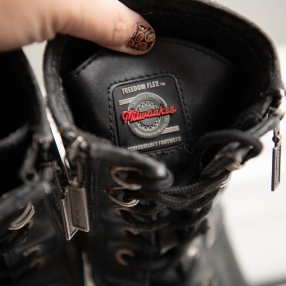 Milwaukee Motorcycle Boots Men's 10 Black Leather Freedom Flex Trooper Lace Up - Picture 10 of 10